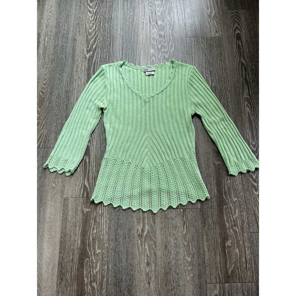 Vintage Faded Glory Green Knit Ruffle Top USA Made Y2K Fairy Whimsy Coquette 90s - Picture 2 of 8